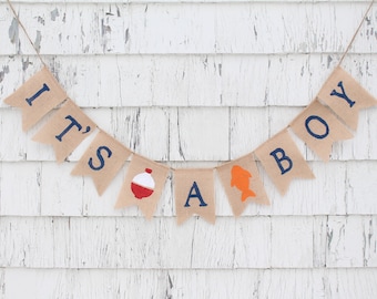 Fishing Baby Shower Decorations, Its A Boy Burlap Banner, Baby Boy Shower Decorations, Gone Fishing Baby Shower, Fish Banner, Fishing Decor