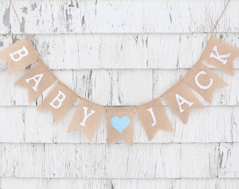 Custom Baby Name Banner, Gender Neutral Baby Shower Decorations, Gender Neutral Banner, Baby Shower Burlap Banner, Personalized Baby Banner