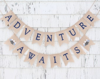 Adventure Awaits Banner, Adventure Awaits Baby Shower, Welcome to the World Baby Shower, Travel Baby Shower, World Baby Shower, Map Banner