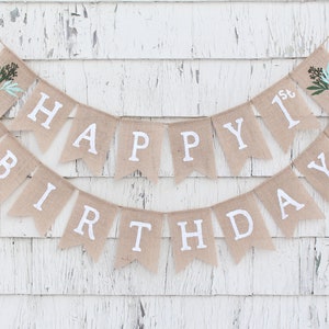 Greenery First Birthday, Greenery Party Decorations, Custom First Birthday Banner, Happy Birthday Burlap Banner, Personalized Birthday