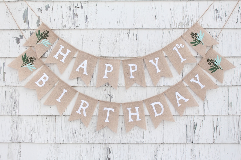 Floral First Birthday Banner Custom First Birthday Banner Happy Birthday Burlap Banner Flower Party Decor Floral Boho Party Decorations