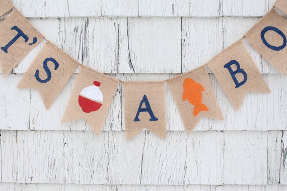 Fishing Baby Shower Decorations, Its A Boy Burlap Banner, Baby Boy