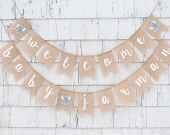 Gender Neutral Elephant Baby Shower Decorations, A Little Peanut Is On The Way, Burlap Banner, Custom Personalized Welcome Baby Banner