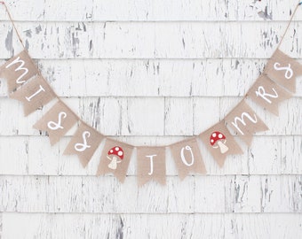 Cottagecore Bridal Shower, Toadstool Mushroom Burlap Banner, Miss to Mrs Banner, She Found her Fungi Bridal Shower, Mushroom Shower Decor