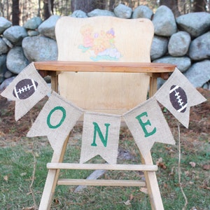 Football Highchair Banner, Football 1st First Birthday Party Decorations, High Chair Burlap Banner, Football Rookie Year Banner, First Down