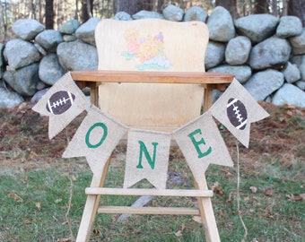 Football Highchair Banner, Football 1st First Birthday Party Decorations, High Chair Burlap Banner, Football Rookie Year Banner, First Down