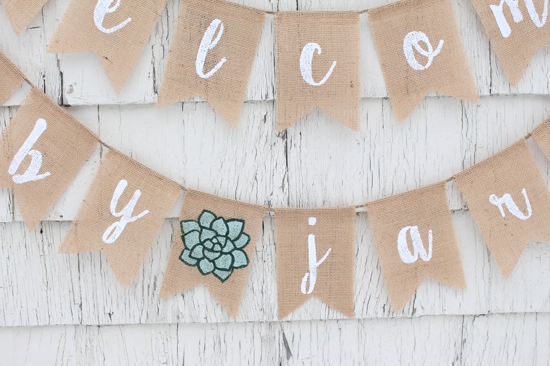 Succulent Baby Shower, Custom Welcome Baby Banner, Succulent Shower Decorations, Greenery Baby Shower Decorations, Personalized Baby Banner image 6