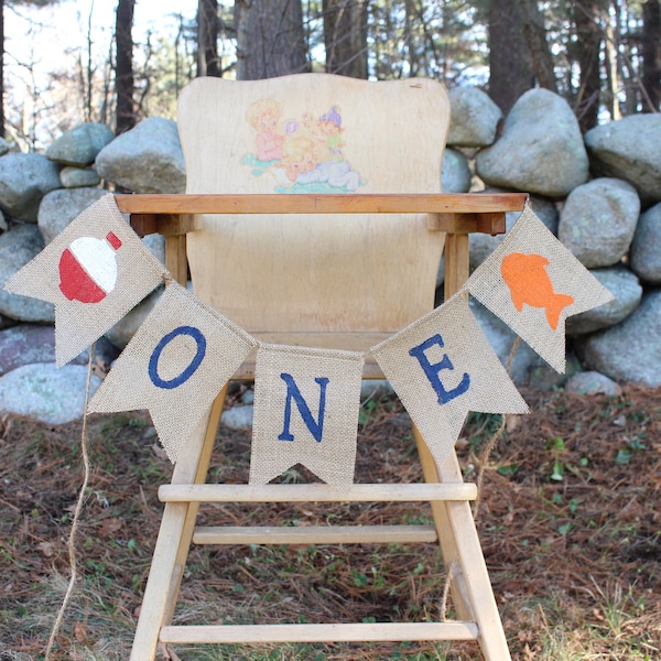 Fishing Highchair Banner, Fishing 1st First Birthday Party Decorations, High Chair Burlap Banner, The Big One, O Fish Ally 1, One Banner