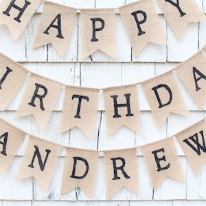 Happy Birthday Banner, Birthday Banner With Custom Name, Custom Personalized Birthday Burlap Banner, Rustic Birthday Party Decorations image 3