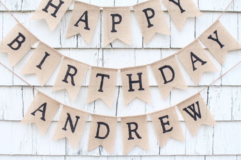 Happy Birthday Banner, Birthday Banner With Custom Name, Custom Personalized Birthday Burlap Banner, Rustic Birthday Party Decorations image 3