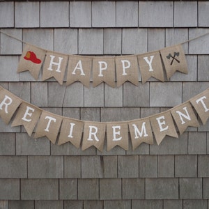 Retirement Party Decor, Retirement Banner, Retirement Burlap Bunting, Happy Retirement Garland, Custom Retirement Sign, Office Work Party image 3