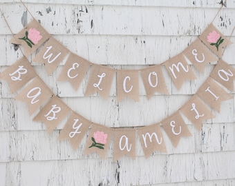 Custom Floral Baby Shower Banner, Floral Baby Shower Decorations, Welcome Baby Banner, Floral Baby Banner, Baby in Bloom, Burlap Banner