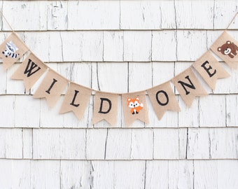 Wild One Banner, Woodland Wild One Birthday Party, Woodland First Birthday, Woodland 1st Birthday Banner, Wild One Birthday Boy Decorations