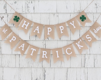 St Patricks Day Decorations, Rustic Farmhouse Mantel Decorations, Happy St Patricks Day Banner, Shamrock Banner, Irish Seasonal Decor