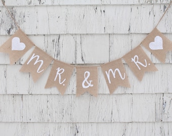 Mr and Mr Banner, Custom Mr and Mr Sign, Wedding Reception Decorations, LGBTQ Shower Decor, LGBTQ Wedding, Personalized Wedding Banner