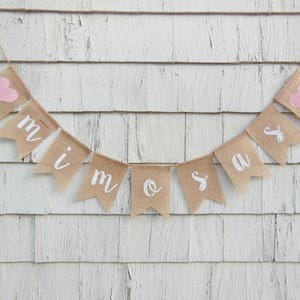 Mimosas Banner, Mimosas Bar Sign, Mimosas Bar Bunting Garland, Drinks Sign, Mimosas Bar Decor, Wedding Bridal Shower Decor, Burlap Banner image 4