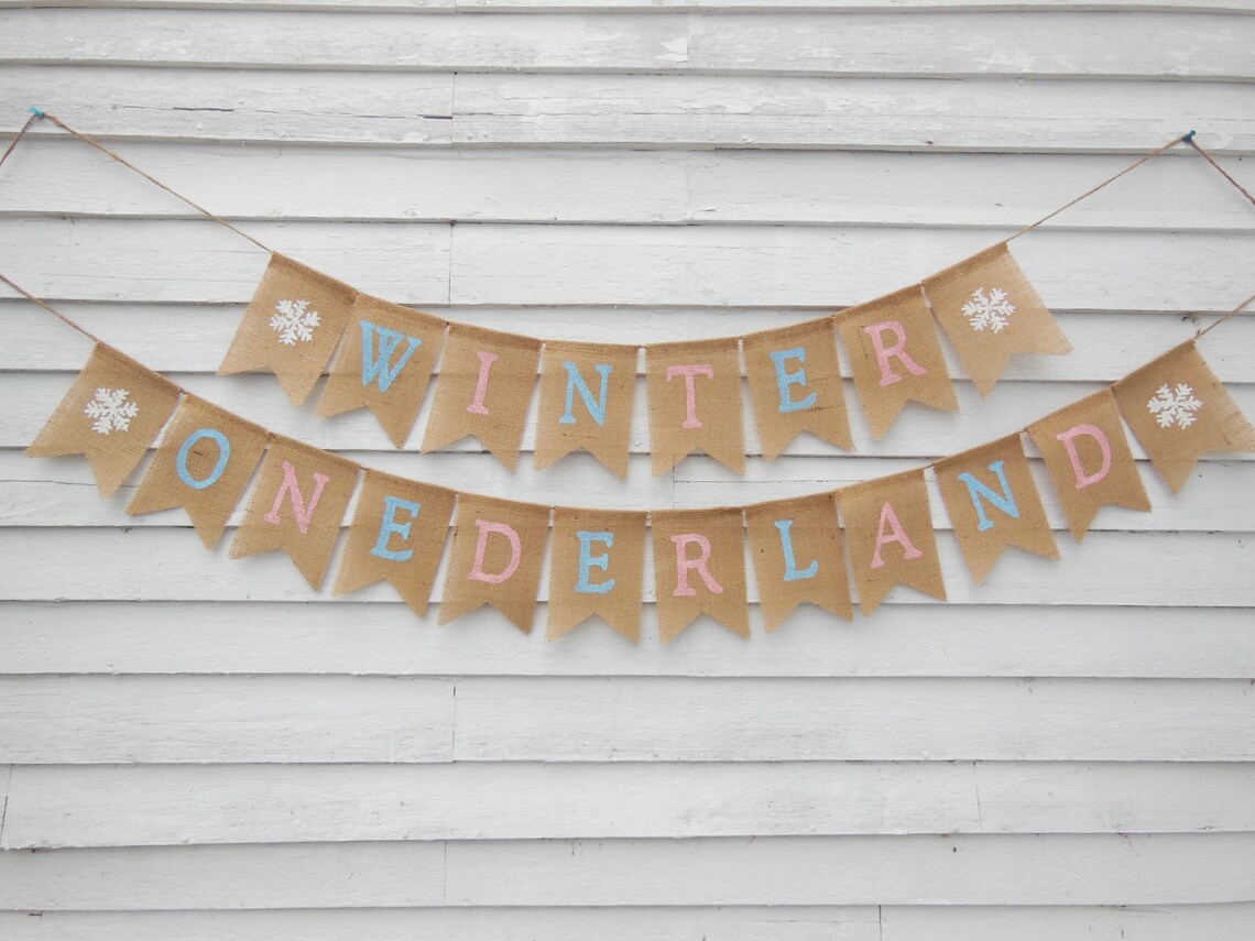 LaVenty Set Of 2 Glitter Pink Winter Onederland Banner Winter Onederland Cake Topper Winter Baby Shower Decoration Winter Party Decoration In