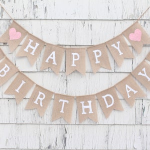 Happy Birthday Burlap Banner, Custom Birthday Decorations, Birthday Burlap Bunting, 1st First Birthday Banner, Birthday Banner with Name