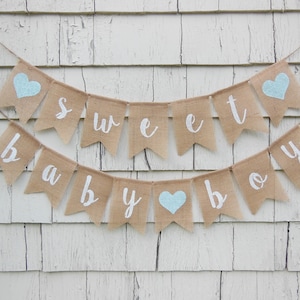 Sweet Baby Boy Banner, Rustic Baby Shower Decorations, Baby Boy Banner, Burlap Baby Shower Banner, Sweet Baby Boy, Baby Shower Bunting image 3