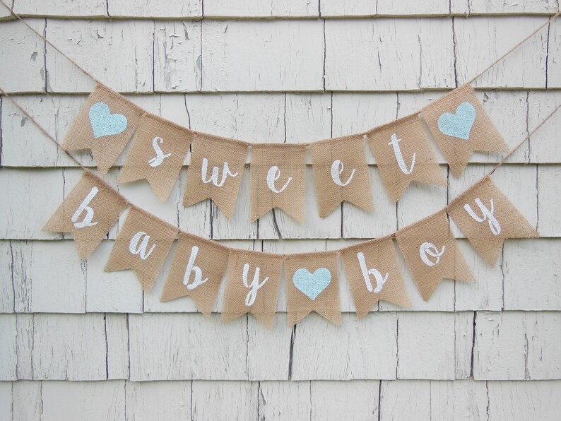 Sweet Baby Boy Banner, Rustic Baby Shower Decorations, Baby Boy Banner, Burlap Baby Shower Banner, Sweet Baby Boy, Baby Shower Bunting image 3