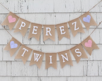 Baby Shower de Gemelas, Banner para Baby Shower de Gemelas, Banderines para Gemelas, Banner Twice Blessed, Decoraciones para Baby Shower de Gemelas, Banner para Baby Shower de Gemelas