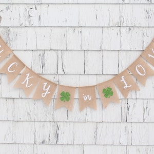 Lucky In Love Banner, Lucky In Love Bunting, Engagement Banner, Irish Wedding Decor, St Patricks Day Decor, Irish Engagement party