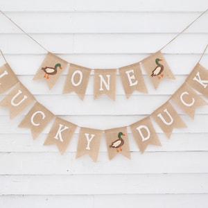 One Lucky Duck Banner, Mallard First 1st Birthday Decorations, One Year Old Boy Birthday, Duck Birthday Party, Duck Hunting Theme
