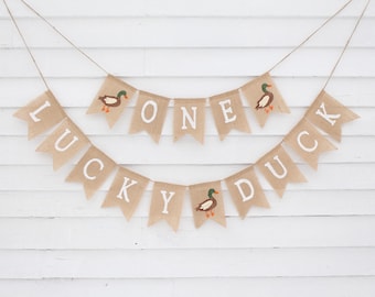 One Lucky Duck Banner, Mallard First 1st Birthday Decorations, One Year Old Boy Birthday, Duck Birthday Party, Duck Hunting Theme