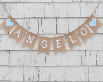 Rustic Baby Shower Decorations, Custom Name Burlap Banner, Personalized name banner, Custom Baby Banner Bunting, Personalized Burlap Garland