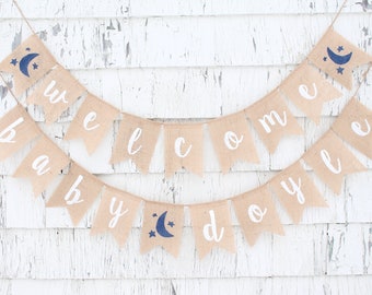 Over the Moon Baby Shower, Moon Shower Decorations, Baby Shower Burlap Banner, Custom Personalized Welcome Baby Banner