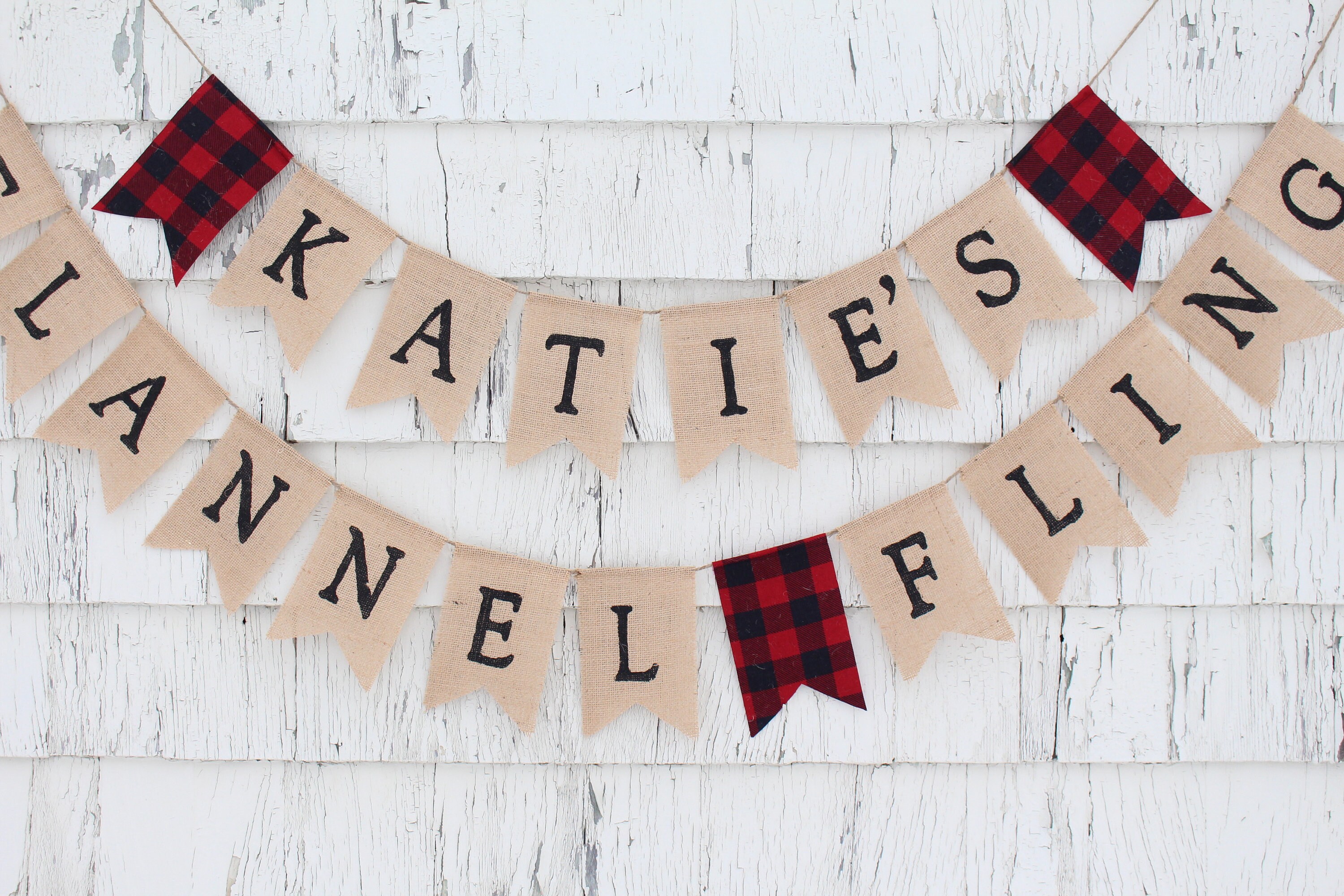 Buffalo Plaid Miss to Mrs Banner Custom Bridal Shower Decor Burlap Banner Flannel Fling Before the Ring Camping Bachelorette Decor