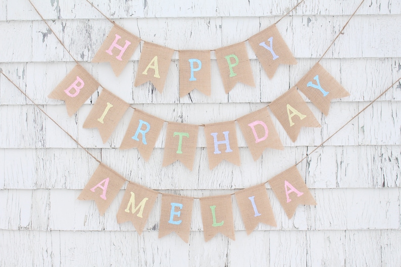 Happy Birthday Burlap Banner, Happy Birthday Bunting, Happy Birthday Banner Personalized, Rustic Birthday Decorations, Rainbow Birthday image 4