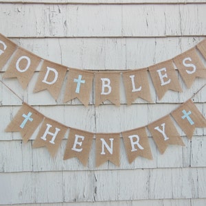 Boy Baptism Banner, First Communion Banner, Baptism Bunting, God Bless Banner, First Communion Decoration, Baptism Decor, Christening Banner