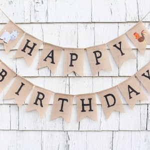 Farm Birthday Party Decorations, Barnyard Birthday Party, Happy Birthday Burlap Banner, Happy Birthday Banner Personalized, Farm Banner