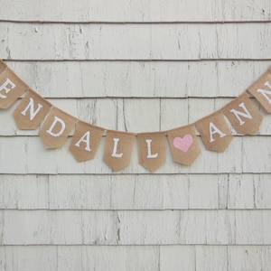 Custom Burlap Banner, Personalized Name Banner, Baby Girl Nursery Decor, Baby Name Banner, Burlap Bunting, Baby Shower Decor, Custom Name