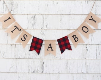 Lumberjack Baby Shower, Lumberjack Party Supplies, Lumberjack Shower Decorations, Its A Boy Banner, Its A Boy Bunting, Woodland Shower