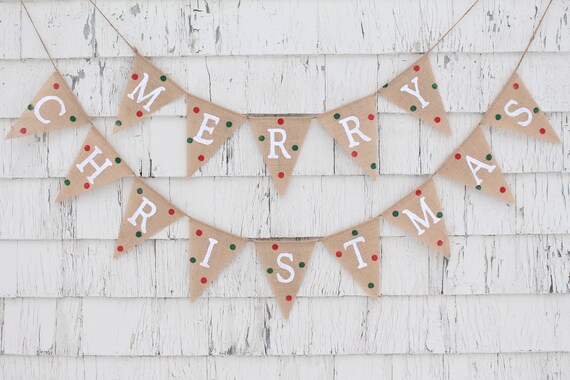 Christmas Decorations, Christmas Burlap Banner, Christmas Garland Bunting, Burlap Merry Christmas Banner, Polka Dot Christmas Decorations