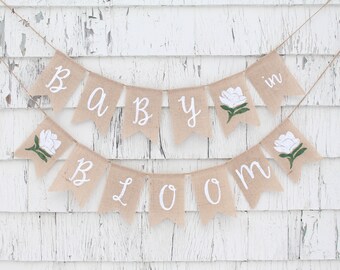 Baby In Bloom Banner, Flower Baby Shower Decorations, Greenery Baby Shower, Plant Floral Baby Shower banner, Burlap Banner, Gender Neutral