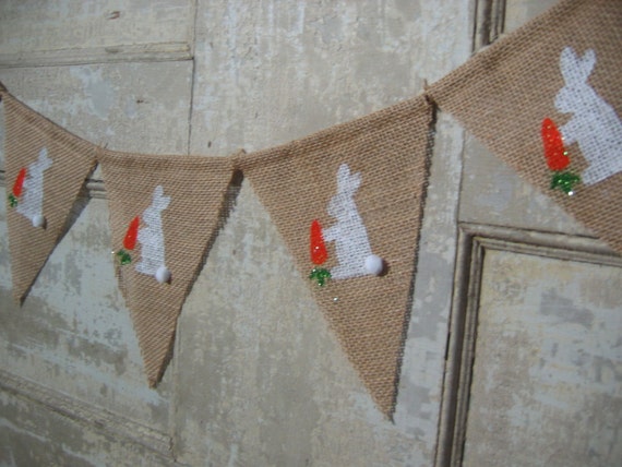 Easter Banner, Easter Decor, Easter Bunny Garland, Burlap Bunting, Rustic Easter, Photo Prop, Burlap Garland, Bunny Banner