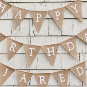 Custom Birthday Banner, Happy Birthday Burlap Banner, Happy Birthday Bunting, Rustic Birthday Decorations, Birthday Party Banner with Name image 2