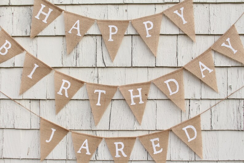 Custom Birthday Banner, Happy Birthday Burlap Banner, Happy Birthday Bunting, Rustic Birthday Decorations, Birthday Party Banner with Name image 2