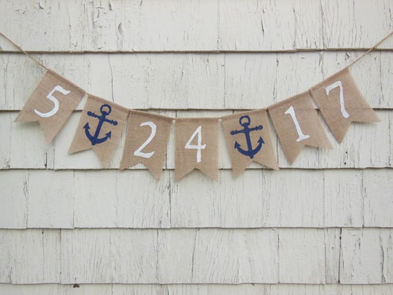 Save the Date Burlap Banner, Nautical Bridal Shower Decor, Engagement Bunting, Engaged, Save The Date Photo Prop, Custom Save The Date Sign