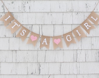 Its A Girl Burlap Banner, Baby Girl Shower Decorations, Its A Girl Bunting, Shabby Chic Baby Shower, Rustic Baby Shower Decorations