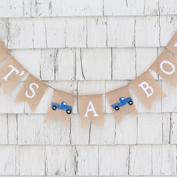 Blue Truck Baby Shower, Vintage Truck Shower Decorations, Its A Boy Burlap Banner, Baby Boy Shower Decorations, Rustic Baby Shower Decor