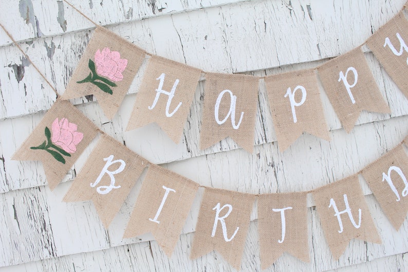 Floral First Birthday Banner Custom First Birthday Banner Happy Birthday Burlap Banner Flower Party Decor Floral Boho Party Decorations