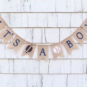 Sports Baby Shower Decorations, All Star Baby Shower Decorations, Its A Boy Burlap Banner, Baseball Banner, Football Baby Shower