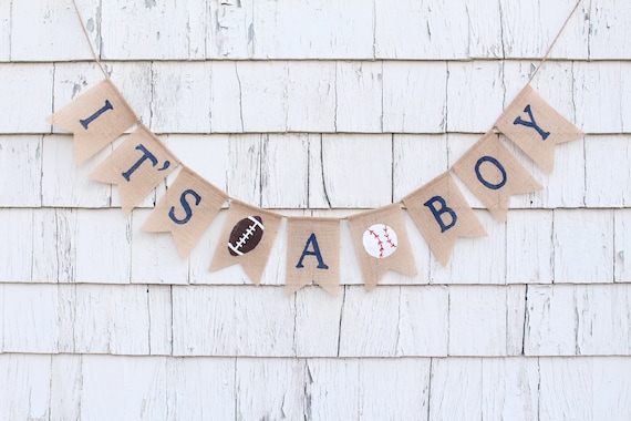 Sports Baby Shower Decorations, All Star Baby Shower Decorations, Its A Boy Burlap Banner, Baseball Banner, Football Baby Shower