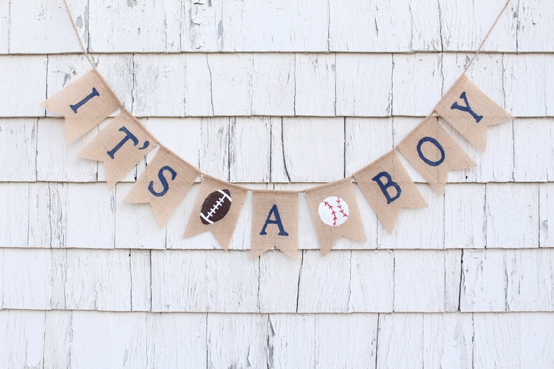 Sports Baby Shower Decorations, All Star Baby Shower Decorations, Its A Boy Burlap Banner, Baseball Banner, Football Baby Shower bild 1
