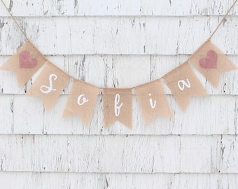Rustic Baby Shower Decorations, Custom Name Burlap Banner, Personalized name banner, Custom Baby Banner Bunting, Personalized Burlap Garland