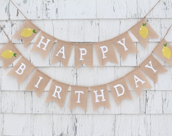 Lemon Birthday Decorations, Custom Happy Birthday Banner, Lemon Party Supplies, Summer Birthday Banner, Lemonade Citrus Birthday Decorations